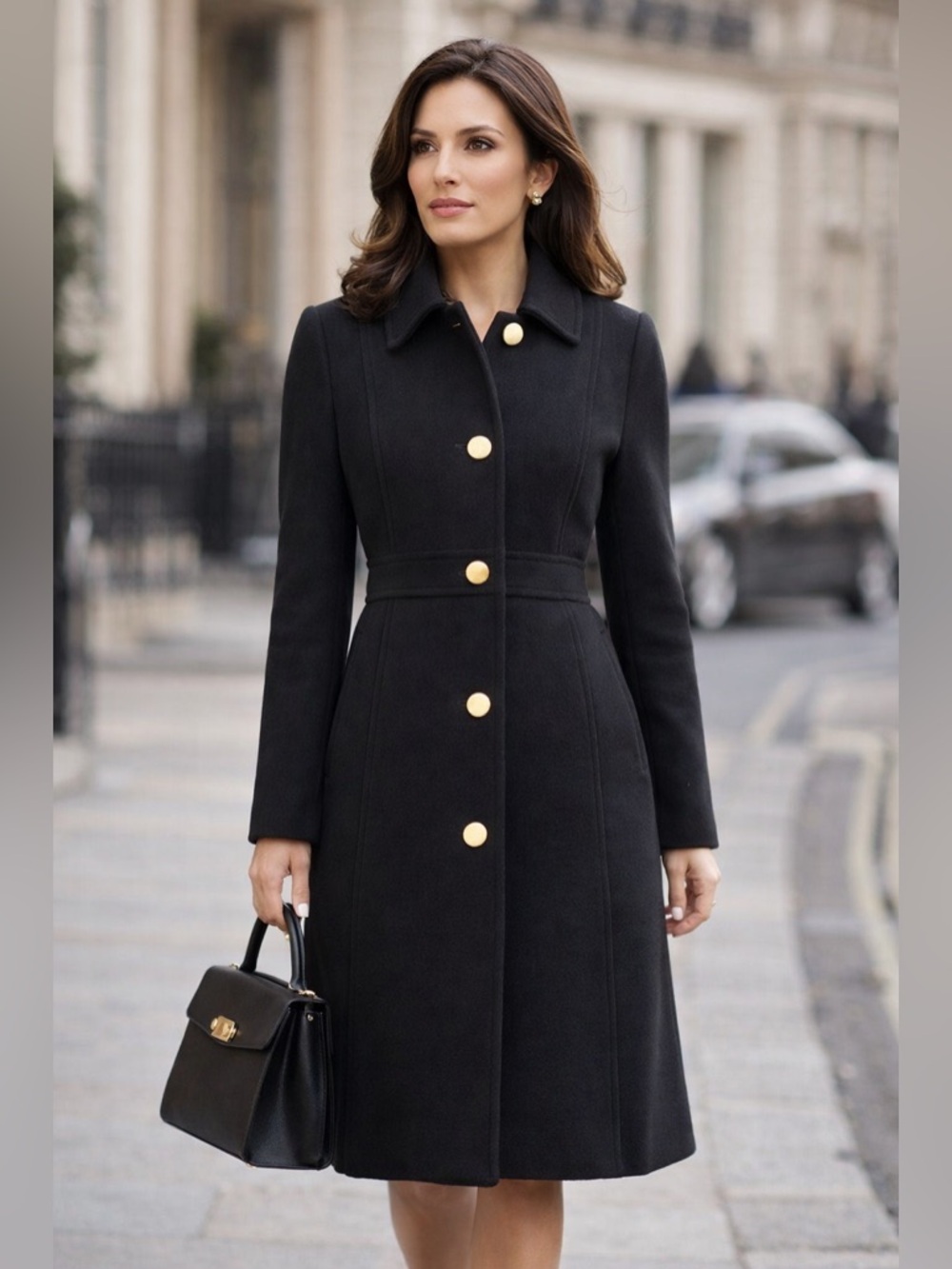 J. Crew Black lady day coat Gold Buttons
